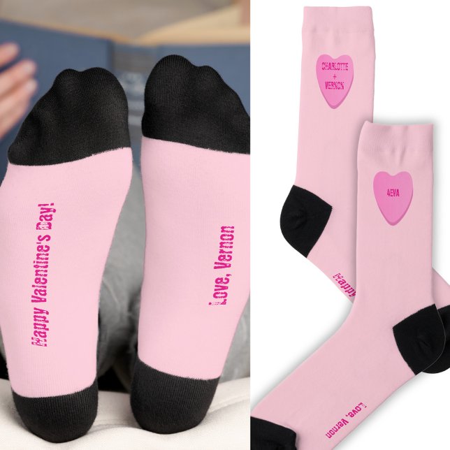 Cute Personalized Candy Heart Valentine's Day Pink Socks (Cute personalized retro candy candy heart socks for Valentine's Day!)