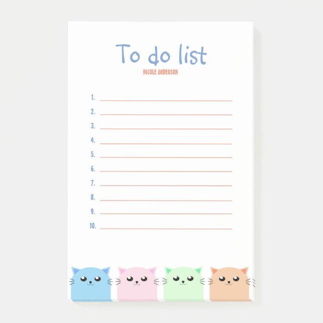 Cute Personalized Cat Lovers To Do List Post-it Notes (Front)
