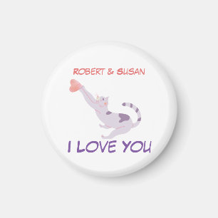 Cute Personalized Cat Valentine I Love You Magnet