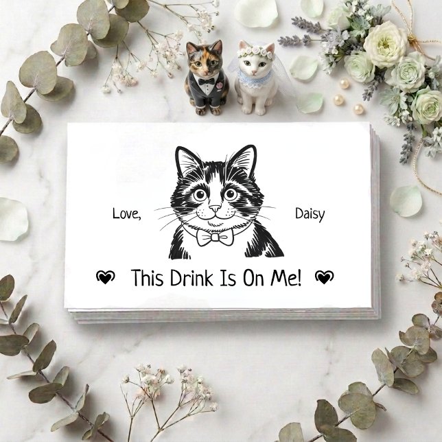 Cute Personalized Cat Wedding Drink Ticket Enclosure Card (Creator Uploaded)