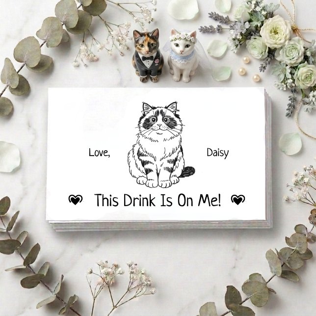 Cute Personalized Cat Wedding Drink Ticket Enclosure Card (Creator Uploaded)