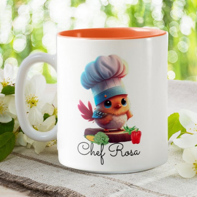 Cute Personalized Chef Bird   Two-Tone Coffee Mug (Creator Uploaded)