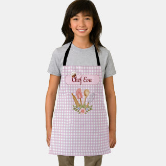 Cute Personalized Chef Cooking Baking Pink Gingham Apron