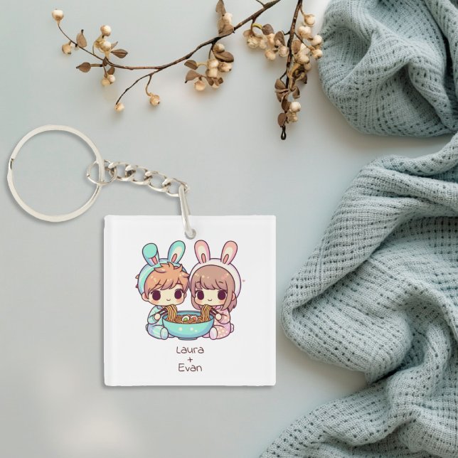 Cute Personalized Chibi-Style Ramen Couple  Keychain (Cute Personalized Chibi-Style Ramen Couple Keychain)