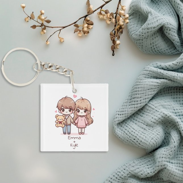 Cute Personalized Chibi-Style Teddy Bear Couple  Keychain (Cute Personalized Chibi-Style Teddy Bear Couple Keychain)