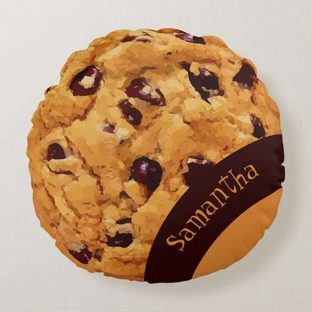 Cute Personalized Chocolate Chip Cookie Round Pillow (Front)