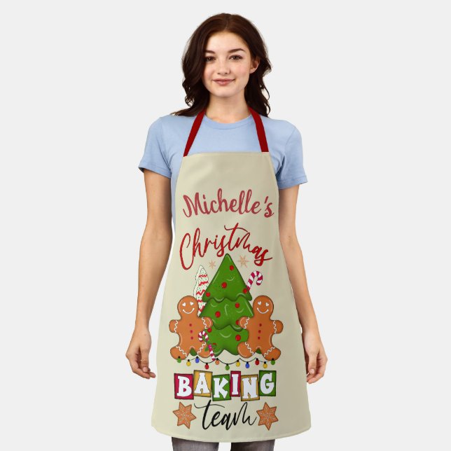 Cute Personalized Christmas Baking Team Apron (Worn)