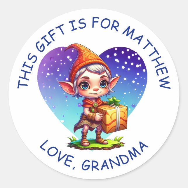 Cute Personalized Christmas Elf Classic Round Sticker (Front)