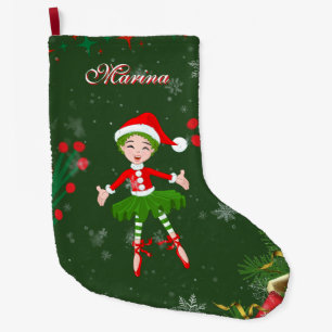 Cute Personalized Christmas Elf Girl Ballet Large Christmas Stocking