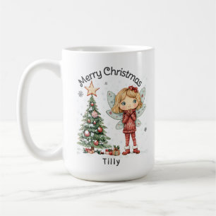 Cute Personalized Christmas Fairy and Tree  Coffee Mug
