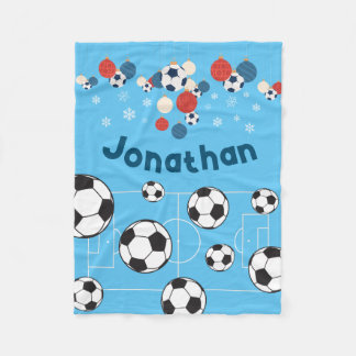 Cute Personalized Christmas Football Soccer Ball Fleece Blanket