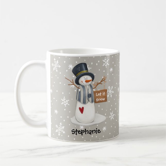 Cute Personalized Christmas Snowman Let It Snow Coffee Mug (Left)