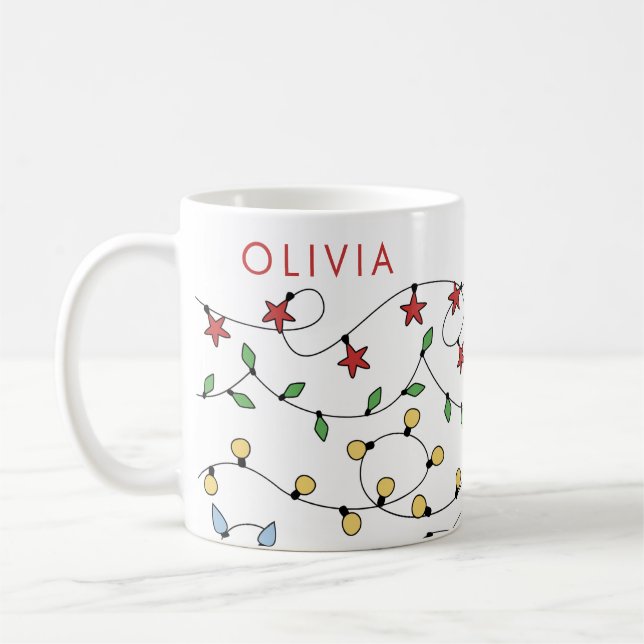 Cute Personalized Christmas String Lights Coffee Mug (Left)