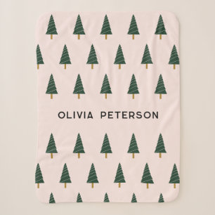 Cute Personalized Christmas Tree Pattern Pink Sherpa Blanket