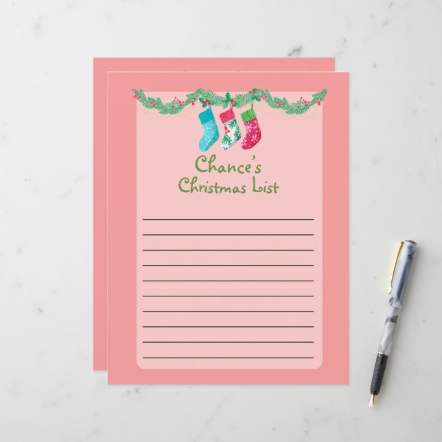 Cute Personalized Christmas Wish List for Santa (Front/Back In Situ)