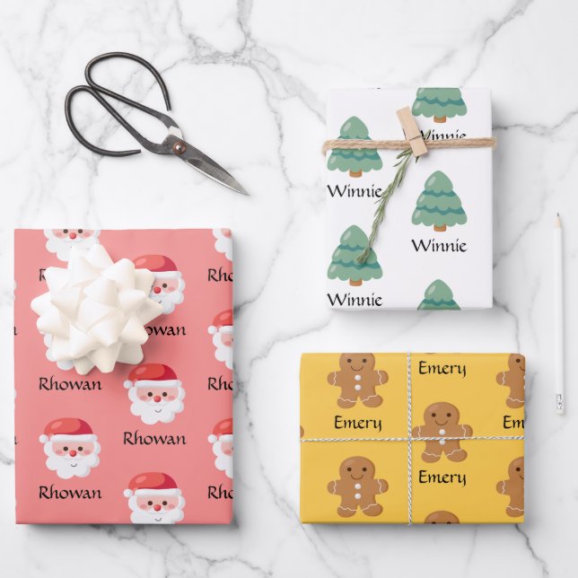Cute Personalized Christmas Wrapping Paper Sheets (Front)