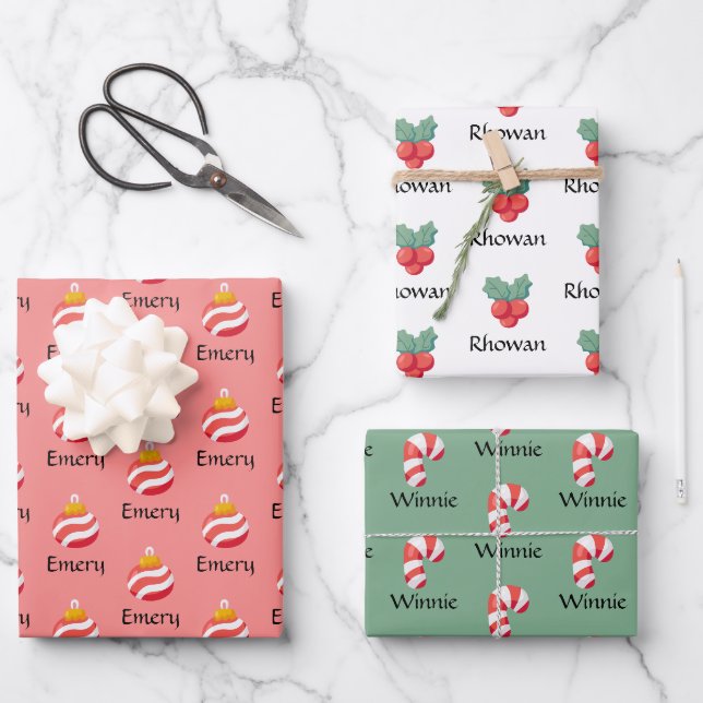 Cute Personalized Christmas Wrapping Paper Sheets (Front)