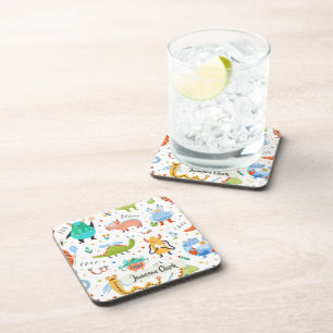 Cute Personalized Colourful Dinosaur Alien Kids Coaster