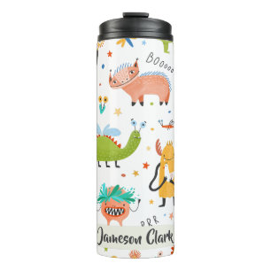 Cute Personalized Colourful Dinosaur Alien Kids Thermal Tumbler