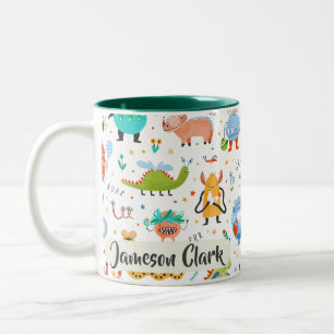 Cute Personalized Colourful Dinosaur Alien Kids Two-Tone Coffee Mug