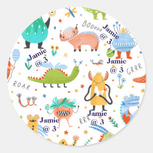 Cute Personalized Colourful Dinosaur Kids Birthday Classic Round Sticker