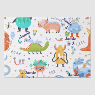 Cute Personalized Colourful Dinosaur Kids Birthday Tissue Paper
