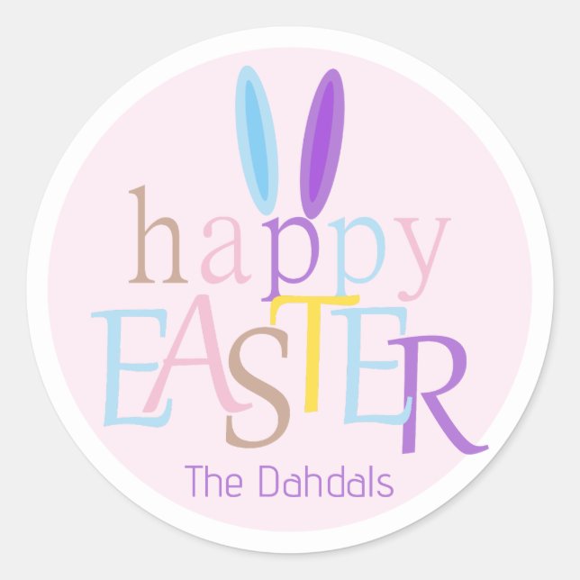 Cute Personalized Colourful Happy Easter Bunny Pin Classic Round Sticker (Front)