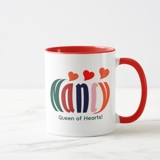 Cute Personalized Colourful "Nancy" Queen of Heart Mug (Right)