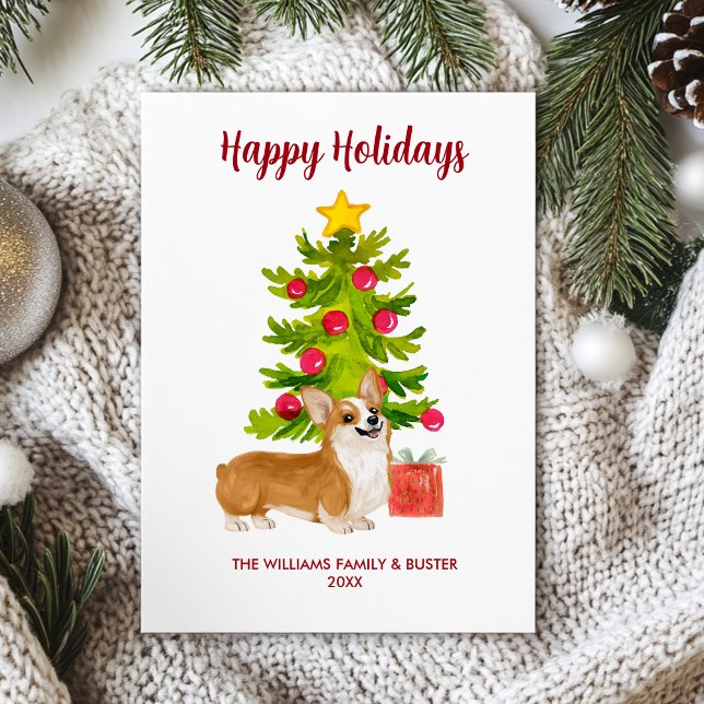 Cute Personalized Corgi Dog Family Holiday Card (Creator Uploaded)