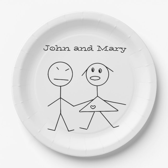 Cute Personalized Couple Stick Figure Paper Plates (Front)