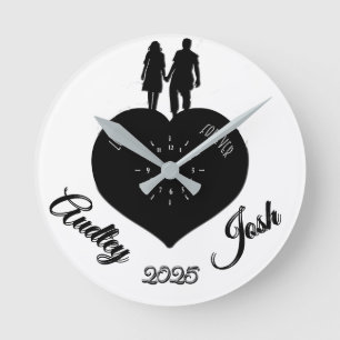 Cute Personalized Couple's Love Forever Round Clock