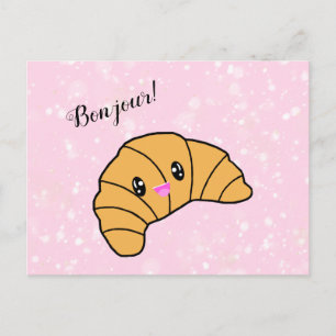 Cute Personalized Croissant Paris Bonjour Greeting Postcard