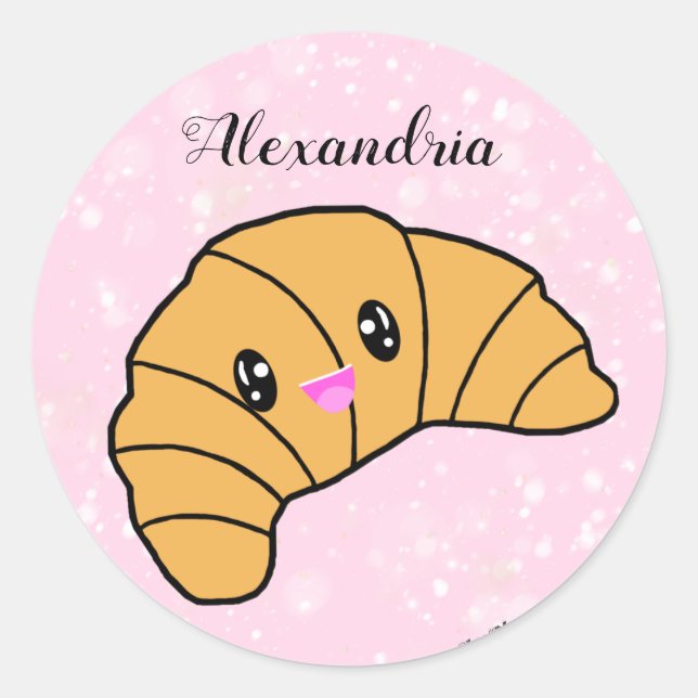 Cute Personalized Croissant Pink Paris Bakery Food Classic Round Sticker (Front)