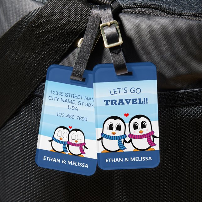 Cute Personalized Cute Couple Penguin Luggage Tag (Creator Uploaded)