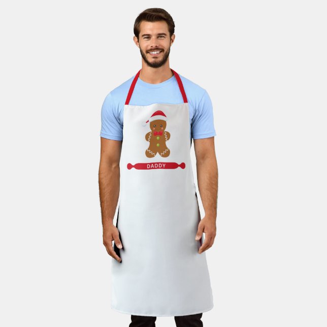 Cute Personalized Daddy Name Gingerbread Christmas Apron (Worn)