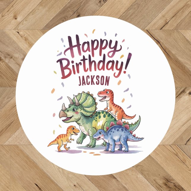 Cute Personalized Dinosaur Birthday Classic Round Sticker (Creator Uploaded)