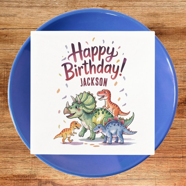 Cute Personalized Dinosaur Birthday Napkin (Creator Uploaded)