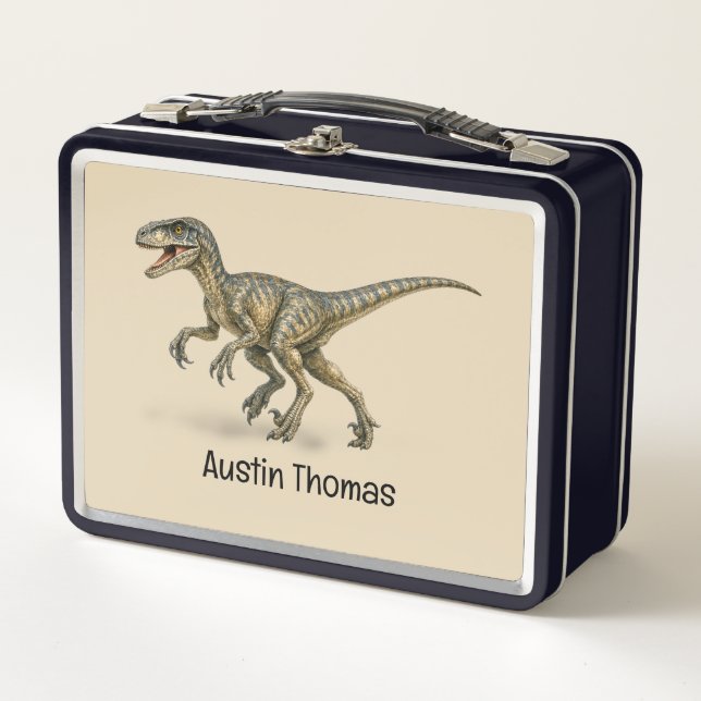 Cute Personalized Dinosaur Kids Name Lunch Box  (Front)