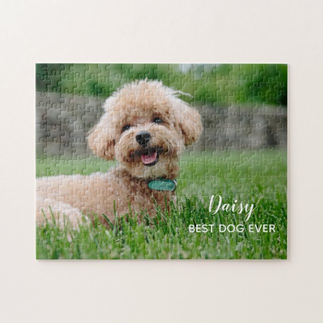 Cute Personalized Dog Name Photo Jigsaw Puzzle (Horizontal)
