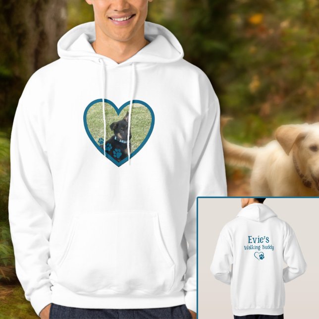 Cute Personalized Dog Walking Buddy Heart Photo Hoodie (Teal Personalized Dog Walking Buddy Heart Photo Hoodie
)