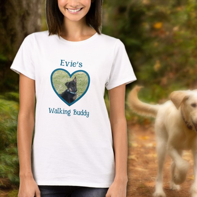 Cute Personalized Dog Walking Buddy Heart Photo T-Shirt (Teal Personalized Dog Walking Buddy Heart Photo T-Shirt
)