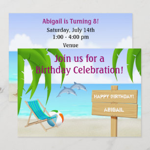 Cute Personalized Dolphins Beach Birthday Party Invitation