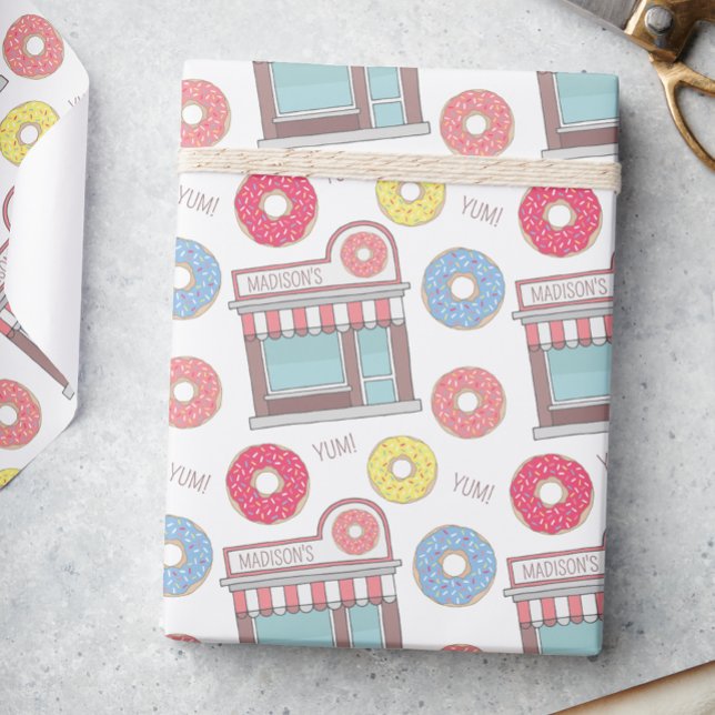 Cute Personalized Doughnut Shop Wrapping Paper (Creator Uploaded)
