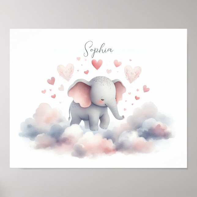 Cute Personalized Elephant Poster Print (Front)
