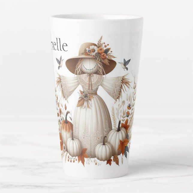 Cute Personalized Faceless Scarecrow Latte Mug (Front)