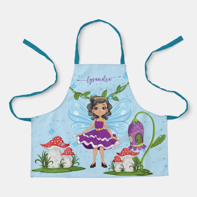 Cute Personalized Fairy, Mushrooms & House Kids  Apron (Front)
