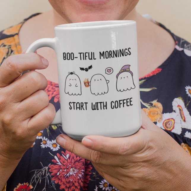 Cute Personalized Fall Halloween Ghosts Two-Tone Coffee Mug (Creator Uploaded)