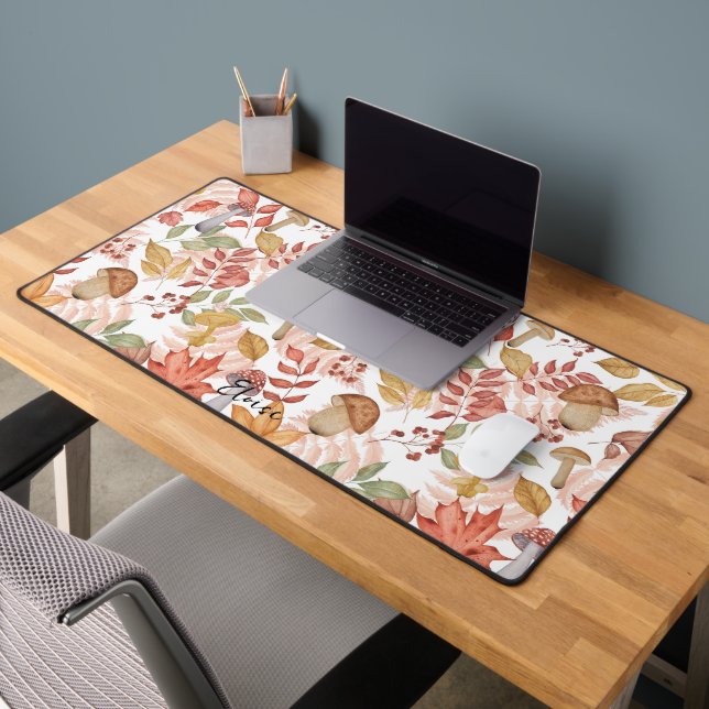 Cute Personalized Fall Mushroom Nature Desk Mat (Office 2)