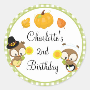 Cute Personalized Fall Owl Birthday Classic Round Sticker