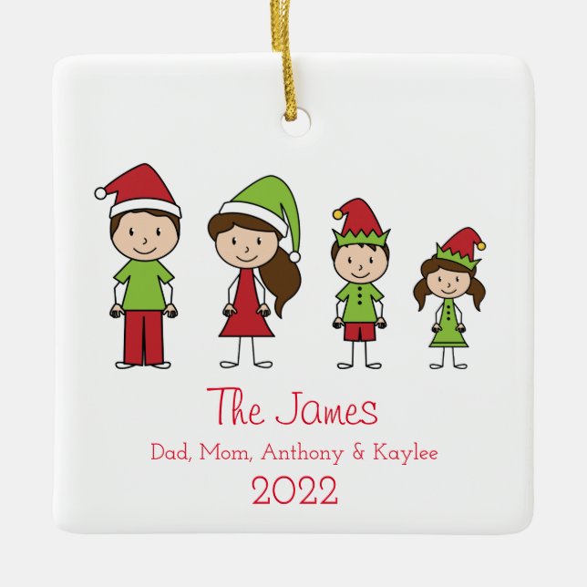Cute Personalized Family Christmas Ceramic Ornament (Front)